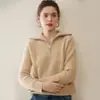 Suéter 100% Cachemir para Mujer, Otoño e Invierno Engrosado Suéter de Cachemir Puro con Media Cremallera de Cuello Alto, Suéter Base de Punto Holgado Talla Grande
