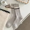 25 Meias Novas de Outono e Inverno para Mulheres, Punhos Duplos Espessados, Meias de Imitação de Caxemira, Quentes e à Prova de Frio, Meias Femininas Simples Coreanas, Meias de Cano Médio