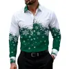 Camisa de manga larga para hombre con estampado de copo de nieve en degradado blanco y verde, perfecta para Navidad, fiestas navideñas y uso casual diario