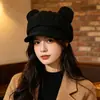 Moda 2026 Sombrero Octagonal con Orejas de Oso para Mujer, Boina de Lana Vintage para Otoño e Invierno que Adelgaza el Rostro, Estilo Japonés de Moda
