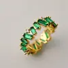 Anillo de circón esmeralda, anillo de circón de corte lateral con franja vertical rectangular irregular para mujer