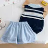Conjunto de Niña 2026 Verano Nueva Moda Chaleco de Punto Polo y Falda Corta a Cuadros Conjunto de Dos Piezas Estilo Moderno