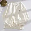 Cárdigan suéter de punto redondo con bordado de manga larga para mujer, otoño/invierno, corte holgado, top de punto estilo preppy, suéter de punto casual