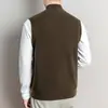 Colete Cardigan Masculino de Tricô Grosso com Zíper e Gola Alta de Caxemira Outono Inverno Simples de Lã Leve Luxo