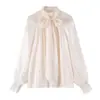 Comercio Exterior Ropa de Mujer 2026 Estilo Europeo y Americano Moda Holgada Plisada Corbata de Lazo Cuello Fluido Camisa Texturizada Mujer C526996
