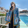 Chal de Estilo Étnico para Verano Mujer 2026 Nuevo Estilo Viaje a Yunnan Protección Solar Bufanda de Seda con Borlas Toalla de Playa