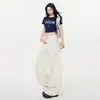 Nuevos Jeans Vintage de Dos Tonos Estilo Americano para Mujer con un Diseño Único, Empalmados en Blanco Crudo, Pantalones Rectos Sueltos de Pierna Ancha