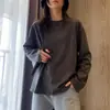 Roupa de Algodão Branca para Outono para Mulheres ins Tendência Gola Redonda Básica Manga Longa Solta Clássica Camada Base Manga Longa Lisa