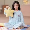 Pijama infantil, colección primavera y otoño, pijama fino de algodón de manga larga con estampado de nubes para niñas, nuevo estilo 2026, ropa de estar popular para niñas