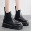 Epiden 2976 Botas Chelsea Botas de Plataforma para Mujer Botas de Motociclista para Mujer Botines Británicos de Cuero Suela de Plataforma Zapatos Slip-on