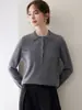 2026 Otoño/Invierno Estilo Coreano Cuello Polo Cachemir para Mujer Con Bolsillos Abotonado Adelgazante Para el Trabajo Versátil Suéter de Punto Base