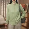 Camisa de algodón de gasa de doble capa con cuello mao para mujer, de manga larga, corte holgado, versátil y adecuada para el trabajo, camisa suave