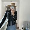 Clásico Primavera y Otoño Nuevo Estilo Cuero de Oveja Negro Chaqueta Corta Abrigo Motocicleta Haining Cuero Genuino Ropa de Mujer