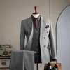 Traje de Doble Botonadura Traje Hombres Formal Moda Británica Dos Piezas Negocios Casual Traje Hombres Vestido de Boda