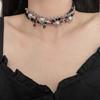 Cadena de clavícula multicapa con perlas grises y cristales negros estilo retro francés, estilo dulce y moderno, collar de gran sentido para chicas atractivas.