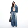 Novo Conjunto de Roupa Hot Girl Outono/Inverno 2026: Jaqueta Jeans Solta e Calça Jeans com Strass, Suporta Dropshipping