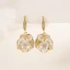 Aretes de flor de camelia para mujer, estilo francés, alta gama, incrustados con diamantes y circonita, lujo ligero, elegantes, únicos y de nicho
