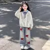 Conjunto de Moda para Niñas Estilo Coreano Minimalista de Nicho Personalidad Sudadera con Capucha tipo Camisa POLO Falsa con Lazo Dulce Jeans
