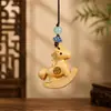 Pingente de cavalo de balanço esculpido em madeira com franjas, chaveiro de bolsa, ornamento decorativo, chaveiro do cavalo do zodíaco, corda trançada, artesanato em madeira