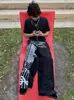 Pantalones deportivos casuales estilo callejero americano para hombre, nuevo estilo holgado de verano con estampado de notas musicales, pantalones rectos de pierna ancha hasta el suelo