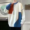 Suéter de Cuello Redondo para Hombre Otoño Invierno 2026 Nuevo Suéter de Punto Marca de Moda Bloque de Color Ropa de Invierno Cálida Suéter de Lana