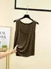 Camisola de Modal con Cuello en U para Mujer, Nueva de Verano, Holgada, Aspecto Delgado, Ropa Exterior, Color Sólido, Sin Mangas, Camiseta Base