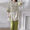 Familia Algodón Seda 2026 Nuevo Estilo Chino Pijama de Algodón Seda para Mujer, Se Puede Usar Afuera, Ropa de Casa Tradicional, Conjunto Vintage de Algodón Artificial