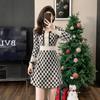 Conjunto Xadrez Pequeno, Vestido Tricotado Pequeno e Fragrante para Mulheres, Novo Outono e Inverno Cintura Alta Look Emagrecedor A-Line Vestido Suéter para Usar por Baixo