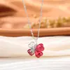 Moda Cruzada Europeia e Americana Pingente de Rosa Amor Trevo de Quatro Folhas Diamante Cristal Coração de Pêssego Colar Feminino Cerimônia do Dia das Mães