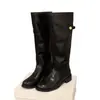 Botas de motocicleta negras de tacón grueso, corte recto, botas largas para mujer para otoño e invierno 2026, adelgazantes, que aumentan la altura, botas de montar versátiles