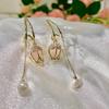 Aretes de Tulipán Rosa de Alta Gama para Mujer Verano Borla Aretes Largos de Perlas 2025 Nuevos Aretes de Diseño de Moda