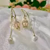 Pendientes de tulipán rosa de alta calidad con diseño de nicho para mujer, aretes largos de perlas con borlas de verano, nueva moda 2022