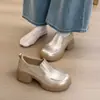 2026 Zapatos de Salón Individuales Nuevos Estilo Retro Old Money Suela Gruesa Tacón Grueso para Mujer Corte Profundo Zapatos de Vestir para el Trabajo Tacones Altos Zapatos Pequeños de Cuero para Mujer