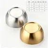 Tazón de doble capa de acero inoxidable 304, tazón de arroz color dorado, tazón de cocina coreano para el hogar con aislamiento térmico anti-quemaduras, tazón cuadrado de una sola pieza para envío directo