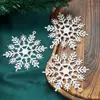 Decoração de pingente de floco de neve com glitter de Natal Acessórios para árvore de Natal Pingente de floco de neve dourado e prateado Adereços de layout de cena