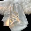 Pantalones de Hielo de Seda Finos de Verano para Hombre, Corte Recto Holgado, Ligeros, Caída Suave, Pantalones Casuales Deportivos, Versátiles de Pierna Larga Estilo Americano High Street