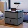 Mesita de noche inteligente con cerradura de contraseña, mesa de almacenamiento multifuncional minimalista moderna de madera maciza para dormitorio del hogar