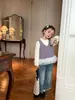 Chaleco de punto para niños, nuevo estilo de otoño, chaleco para niñas con patchwork de lunares, camiseta base con estampado de conchas, jeans para bebé