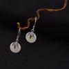 Pendiente de Plata S925 Rey Ciervo Dorado Moda Artística Vintage Hoja de Bambú Piedra Jade Hetian Pendientes de Mujer Accesorios para Pendientes