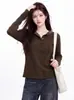 Camiseta de manga longa com botões e gola Henley minimalista estilo coreano para mulheres, top base de outono slim fit - direto do fabricante
