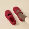 Pantuflas de felpa estilo Mary Jane de algodón para mujer, nuevo estilo de invierno, para uso en interiores, con cierre de velcro, cálidas, con talón peludo y forradas de forro polar