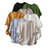 Foto Real de Nueva Camiseta Artística Estilo Vintage 2026 para Mujer, Camiseta de Manga Corta con Cuello Redondo de Canalé Empalmado, Suéter Casual