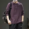 Nueva Camiseta Negra de Manga Larga para Hombre Otoño 2026, Cuello Henley, Corte Holgado Casual, Tallas Grandes, Camiseta Básica Simple