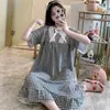 Pijama feminino verão manga curta plus size para menina gordinha camisola doce estilo princesa renda fofa roupa de casa