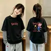 Nueva camiseta de estilo coreano para niñas, imitación de dos piezas, manga larga, camiseta básica de algodón puro para otoño, top versátil y elegante a la moda para niñas