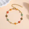 Pulsera de acero de titanio con recubrimiento PVD de dopamina, con diseño de margarita colorida con goteo de aceite, estilo ins transfronterizo, joyería de verano que no se decolora, venta al por mayor