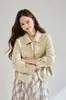 26 Nuevo Estilo de Principios de Otoño Cuero PU Metálico Moda Versátil Chaqueta Corta de Cuero con Cuello Solapa Chaqueta Adelgazante 29088