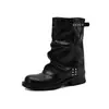 Novas Botas Longas Ocidentais Outono/Inverno 2026 Bico Redondo com Pregas e Salto Bloco de 4cm, Botas de Cano Pregueado com Rebites Únicas e Modernas