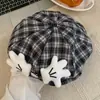 Boina Xadrez de Gatinho Fofo para Mulheres, Boina Doce e Versátil, Chapéu Octogonal Pequeno Pintor que Mostra o Rosto, Estilo K