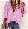 Nueva Camisa de Botones con Cuello de Solapa y Estampado de Estrellas para Mujer, Estación Primavera y Verano 2021, Estación Independiente de Amazon, Transfronteriza Europea y Americana para Mujer